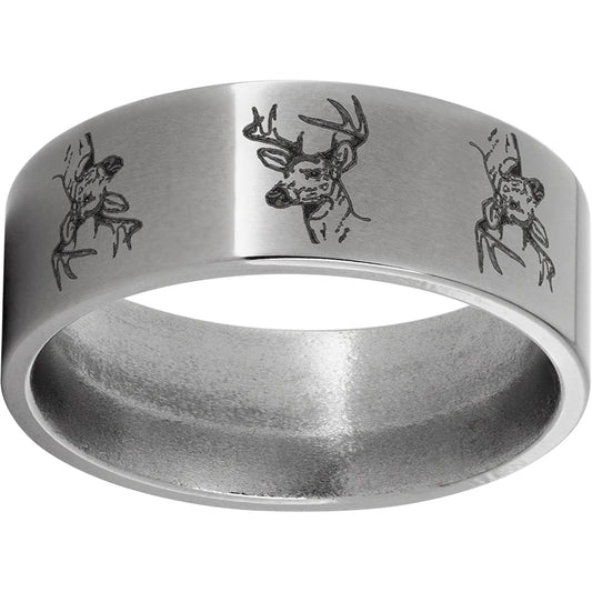Titanium Flat Band with Deerhead Laser Engraving