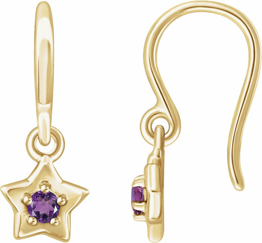 14K Yellow 3 mm Round February Youth Star Birthstone Earrings