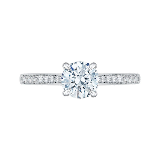 Shah Luxury 14K White Gold Round Diamond Solitaire with Accents Engagement Ring (Semi-Mount)