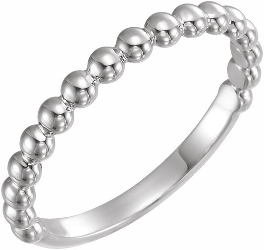 14K White Stackable Beaded Ring