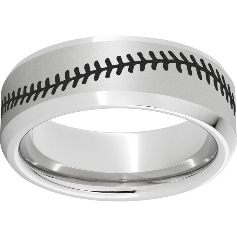 Serinium Beveled Edge Band with Laser Satin and Laser Baseball Finish