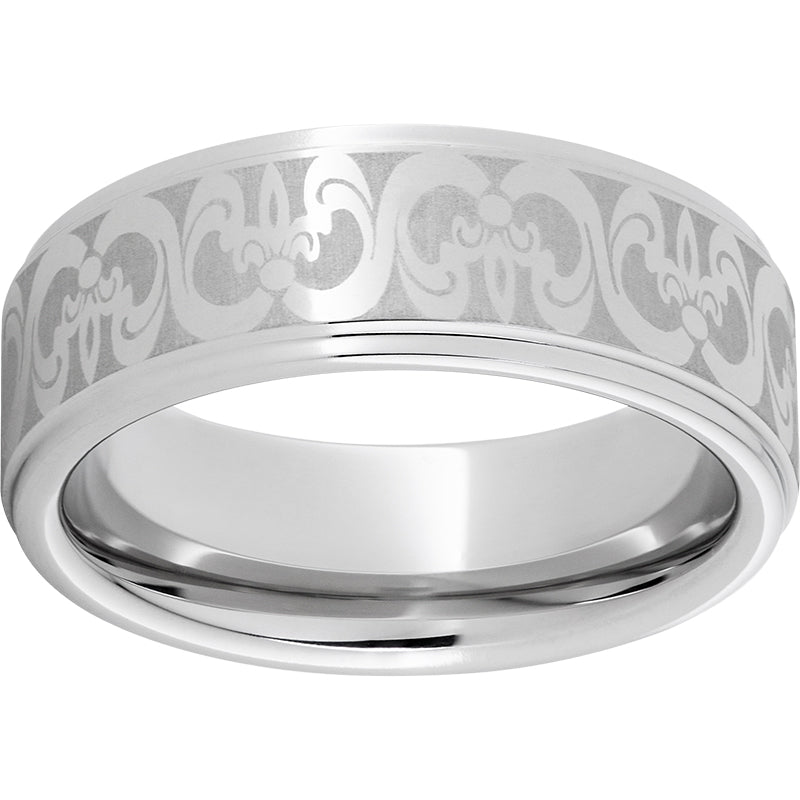 Serinium Flat Grooved Edge Band with Fleur De Lis Laser Engraving