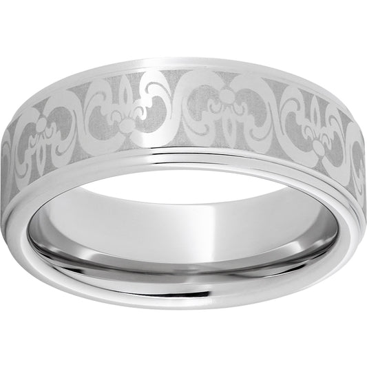 Serinium Flat Grooved Edge Band with Fleur De Lis Laser Engraving