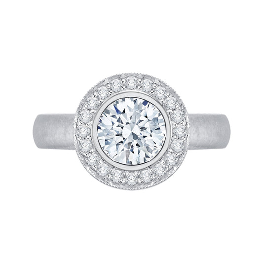 Shah Luxury 14K White Gold Round Diamond Halo Engagement Ring (Semi-Mount)