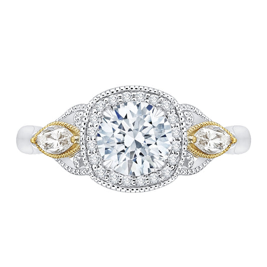 Shah Luxury 14K Tow-Tone Gold Round Diamond Halo Engagement Ring (Semi-Mount)