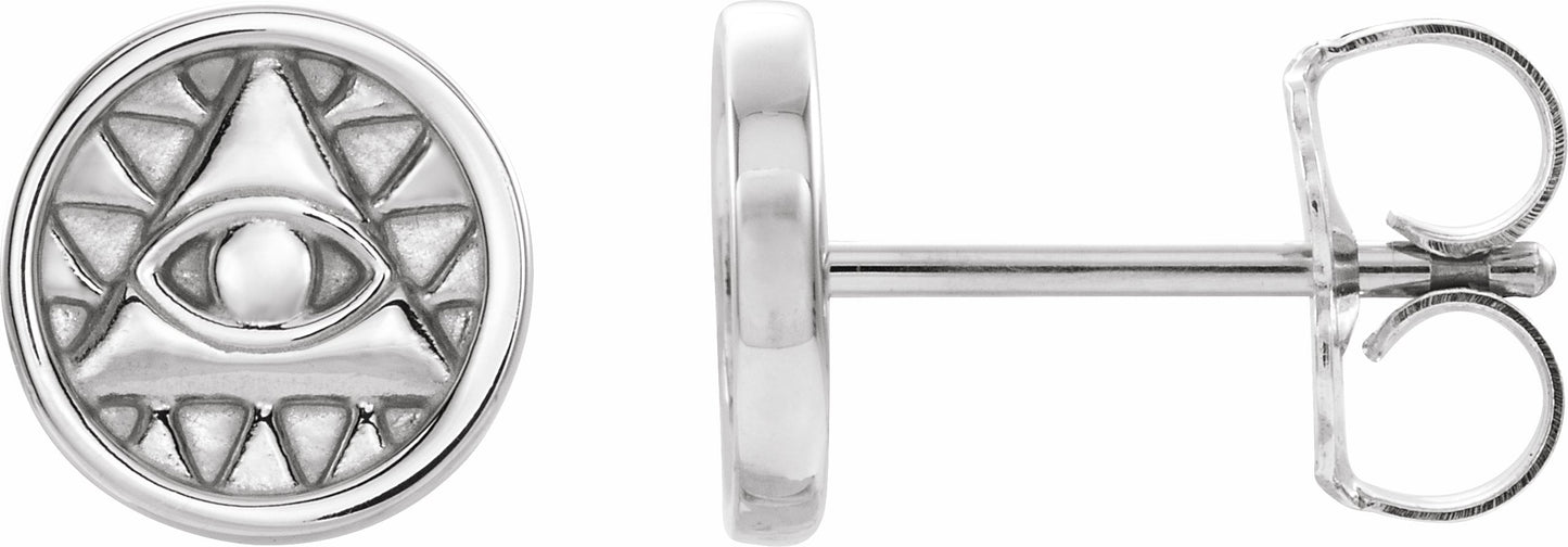 14K White Eye of Providence Earrings