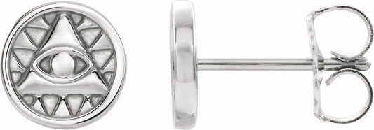 14K White Eye of Providence Earrings