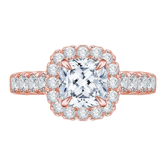 Shah Luxury 14K Rose Gold Cushion Cut Diamond Halo Engagement Ring (Semi-Mount)