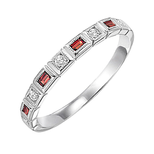 Gems One 10Kt White Gold Diamond (1/12Ctw) & Garnet (1/6 Ctw) Ring