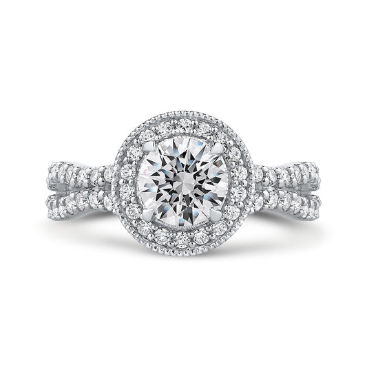 Shah Luxury 14K White Gold Round Diamond Halo Engagement Ring with Split Shank (Semi-Mount)