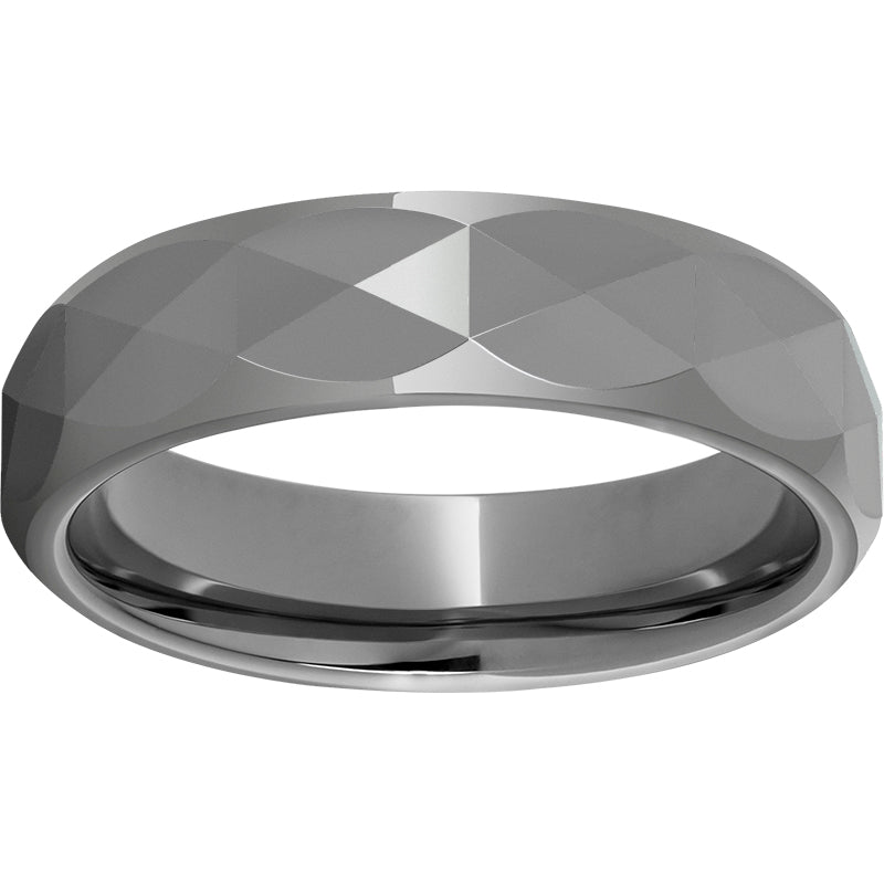 Rugged Tungsten  6mm Domed Band with Triangle Facets and Polished Finish