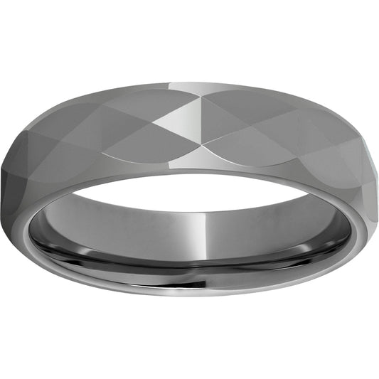 Rugged Tungsten  6mm Domed Band with Triangle Facets and Polished Finish
