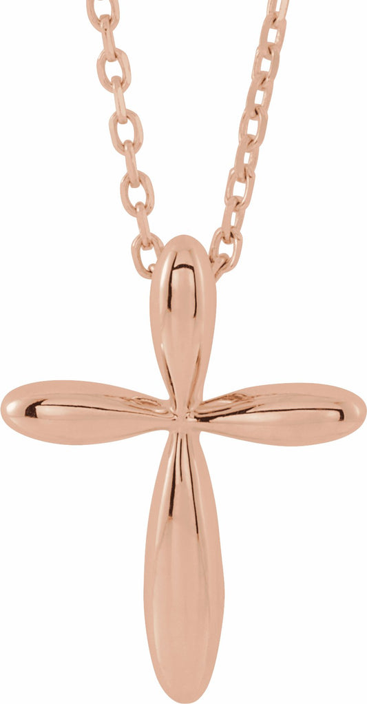 14K Rose 14.65x11.2 mm Cross 16-18 Necklace