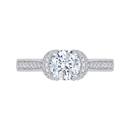 Shah Luxury 14K White Gold Round Diamond Cathedral Style Engagement Ring (Semi-Mount)