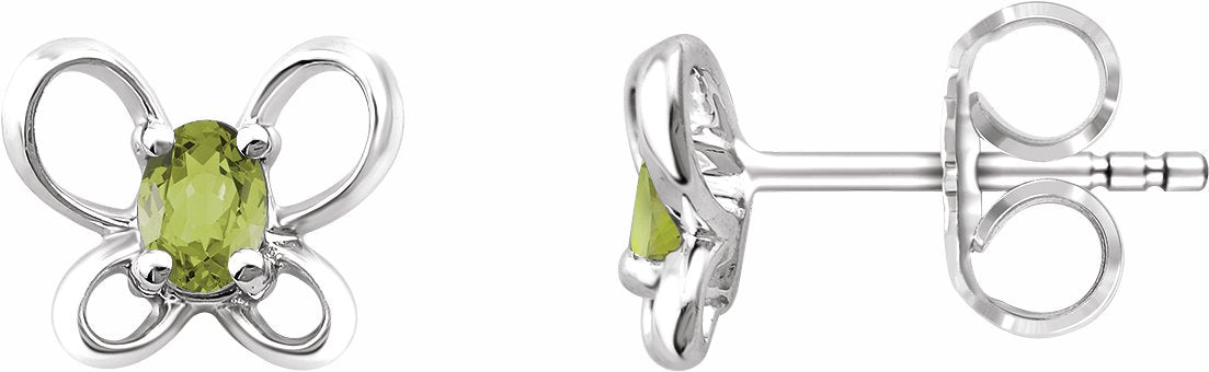 14K White 4x3 mm Oval August Youth Butterfly Birthstone Earrings
