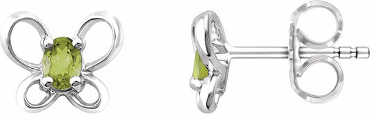 14K White 4x3 mm Oval August Youth Butterfly Birthstone Earrings