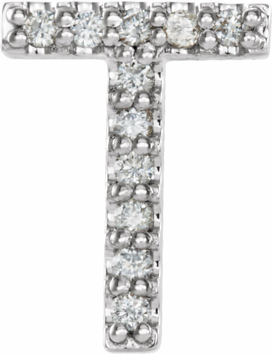14K White .04 CTW Diamond Single Initial T Earring