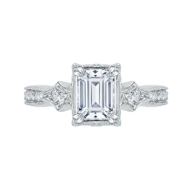 Shah Luxury Emerald Diamond Vintage Engagement Ring In 14K White Gold (Semi-Mount)