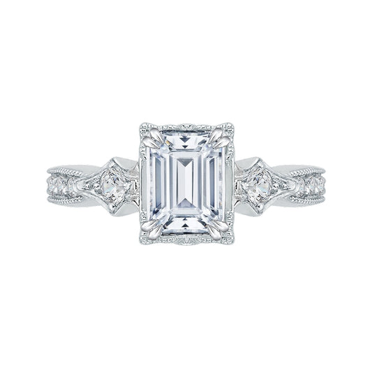 Shah Luxury Emerald Diamond Vintage Engagement Ring In 14K White Gold (Semi-Mount)