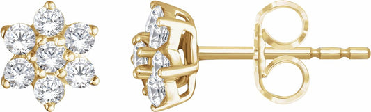 14K Yellow 3/8 CTW Diamond Flower Earrings
