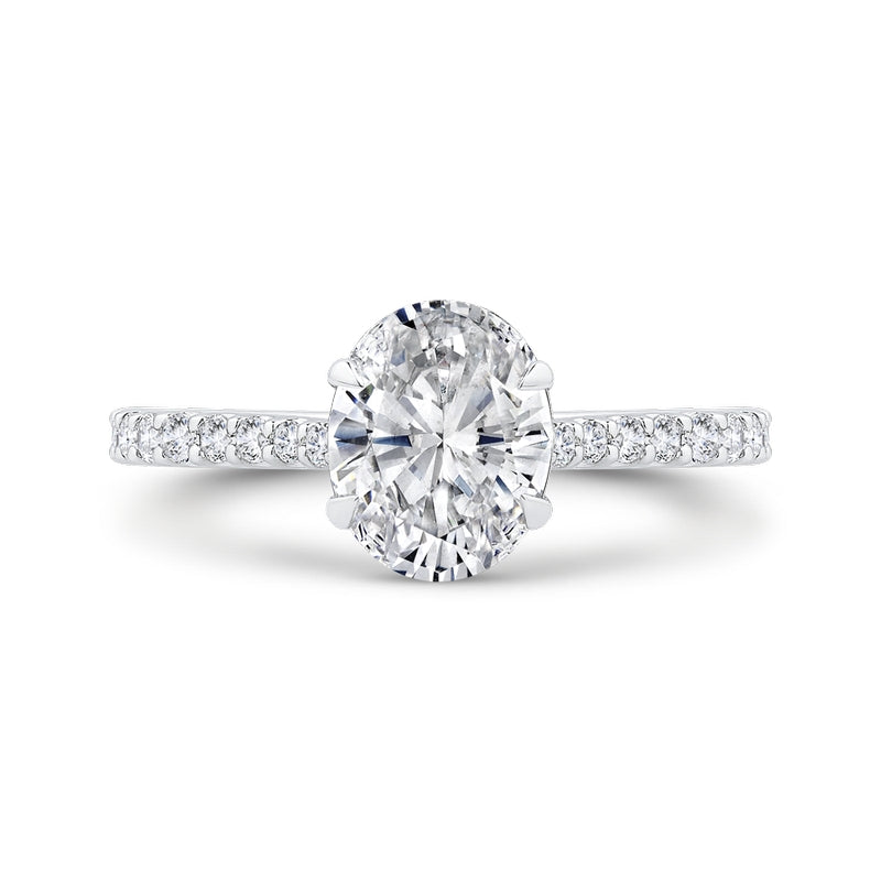 Shah Luxury 14K White Gold Oval Diamond Engagement Ring (Semi-Mount)