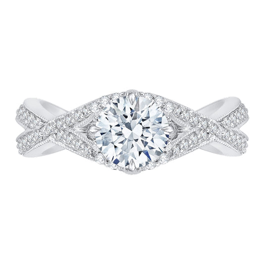 Shah Luxury 14K White Gold Split Shank Round Diamond Engagement Ring (Semi-Mount)