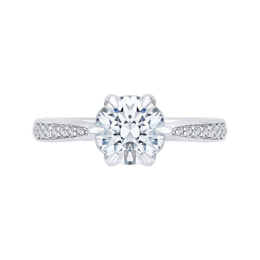 Shah Luxury 14K White Gold Round Diamond Floral Engagement Ring (Semi-Mount)