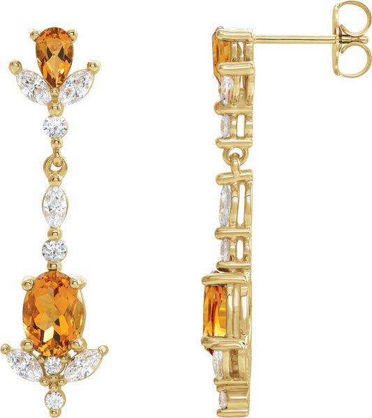 14K Yellow Citrine and 3/4 CTW Diamond Earrings