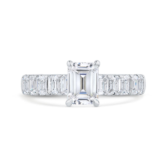 Shah Luxury 14K White Gold Emerald Cut Solitaire Plus Diamond Engagement Ring (Semi-Mount)