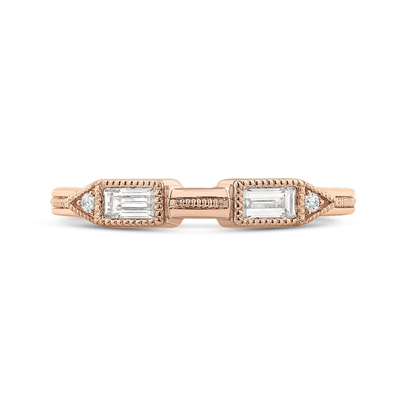 Shah Luxury 14K Rose Gold Round and Baguette Diamond Wedding Band