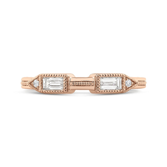 Shah Luxury 14K Rose Gold Round and Baguette Diamond Wedding Band
