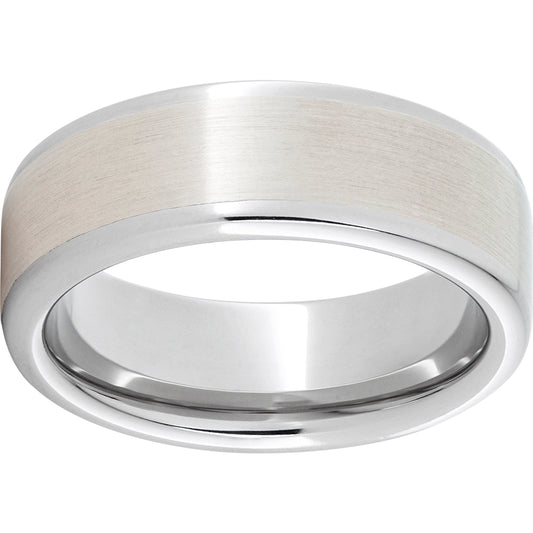 Serinium Pipe Cut Band with a 5mm Sterling Silver Inlay and Satin Finish