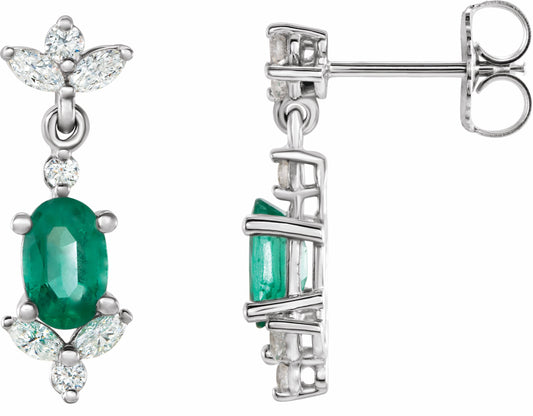 14K White Emerald &  1/3 CTW Diamond Earrings