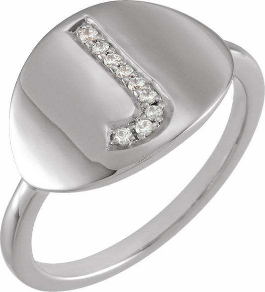 14K White Initial J .05 CTW Diamond Ring