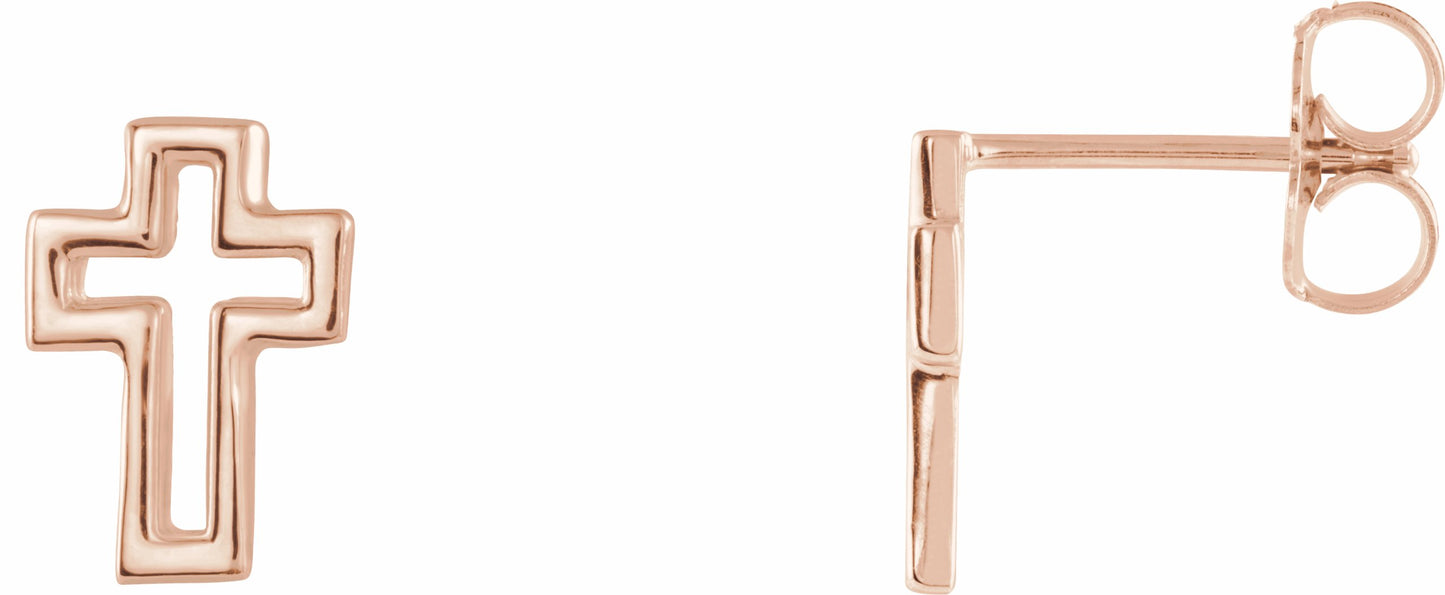 14K Rose Open Cross Earrings