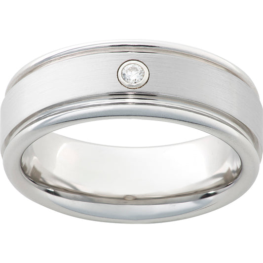 Serinium Rounded Edge Band with One .06 Brilliant Round Diamond with a Satin Finish