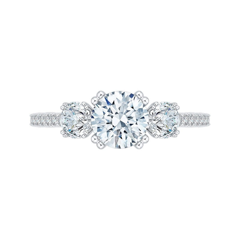 Shah Luxury 14K Two-Tone Gold Round Diamond Three-Stone Engagement Ring (Semi-Mount)