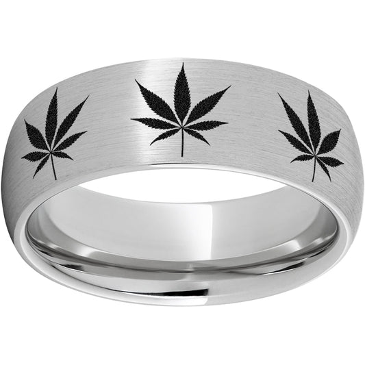 Serinium Domed Band with Cannabis Leaf Laser Engraving
