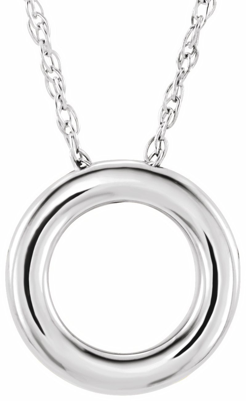14K White 13 mm Circle 18 Necklace
