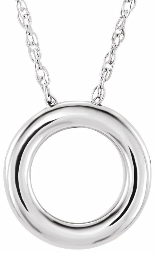 14K White 13 mm Circle 18 Necklace