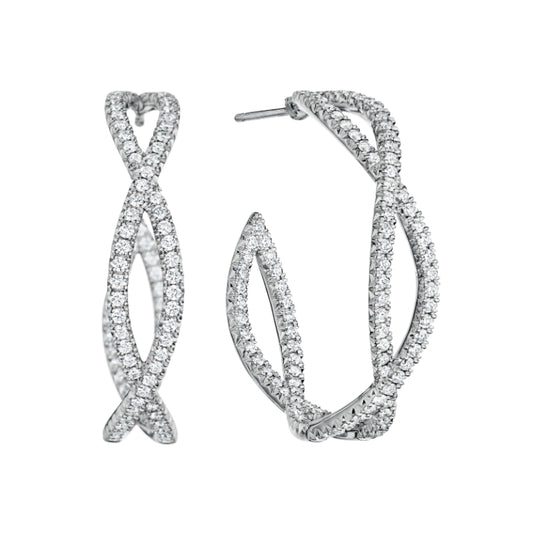 Henri Daussi 14k White Gold Diamond Hoop Earrings