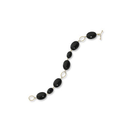 14K Yellow Gold Onyx Oval Twist Lentil Bracelet