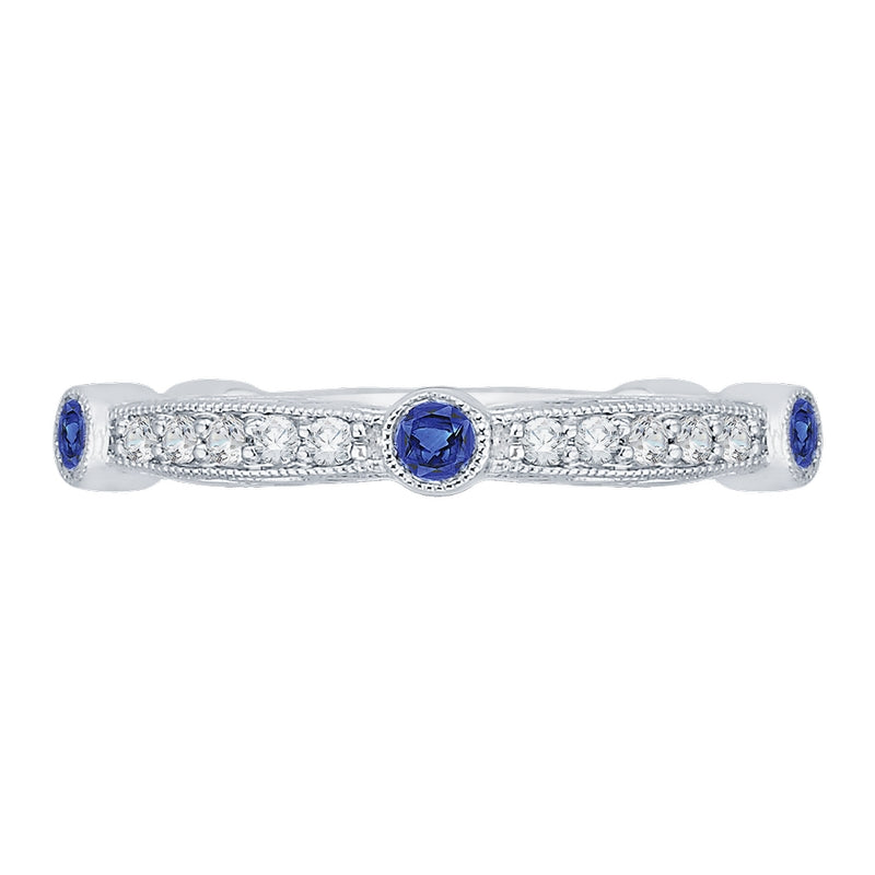 Shah Luxury 14K White Gold Round Diamond Wedding Band with Sapphire