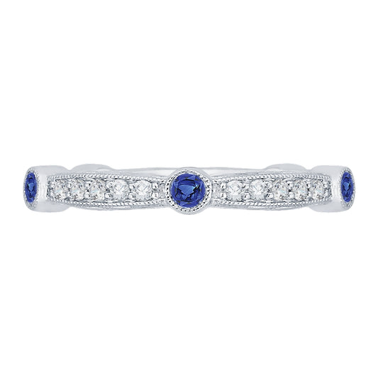 Shah Luxury 14K White Gold Round Diamond Wedding Band with Sapphire