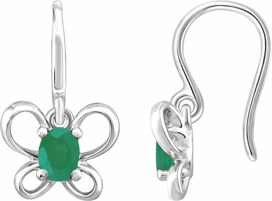 14K White 4x3 mm Oval May Youth Butterfly Birthstone Earrings