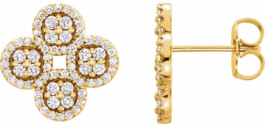 14K Yellow 1/2 CTW Diamond Clover Earrings