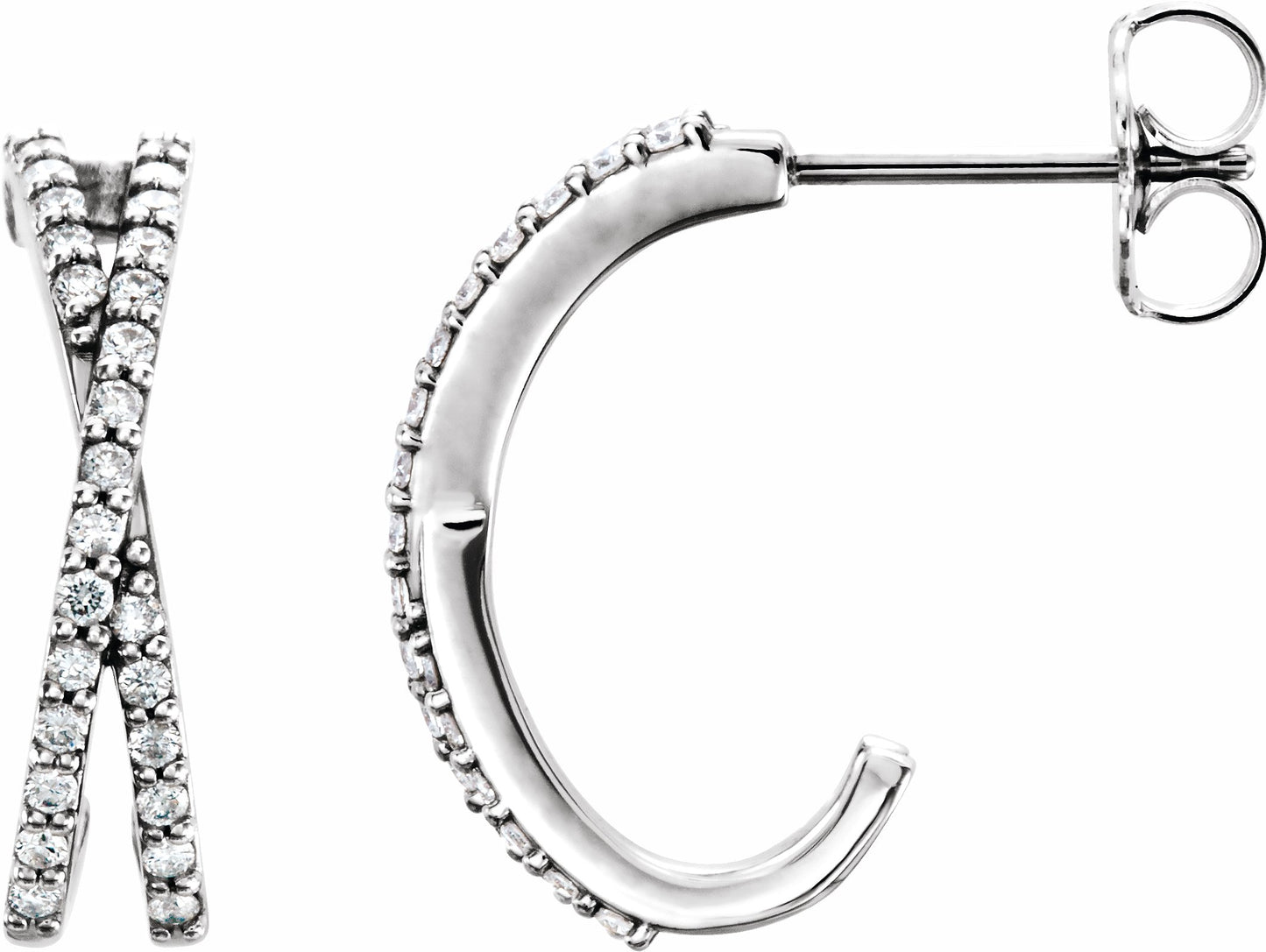 14K White 1/4 CTW Diamond Criss-Cross J-Hoop Earrings