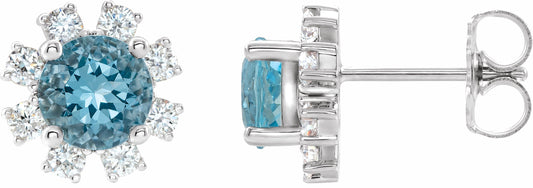 14K White Blue Zircon & .07 CTW Diamond Earrings