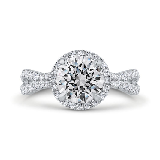 Shah Luxury 14K Two-Tone Gold Round Diamond Halo Engagement Ring with Split Shank (Semi-Mount)