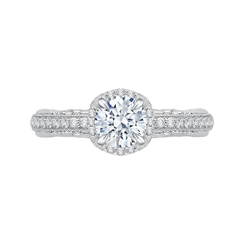 Shah Luxury 14K White Gold Round Diamond Engagement Ring with Euro Shank (Semi-Mount)